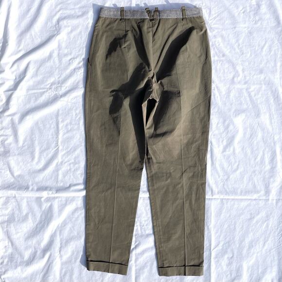 O’2nd Houndstooth Green Korean Trouser Pants Womens 4 Nylon Wool Linen Ankle - Picture 4 of 6